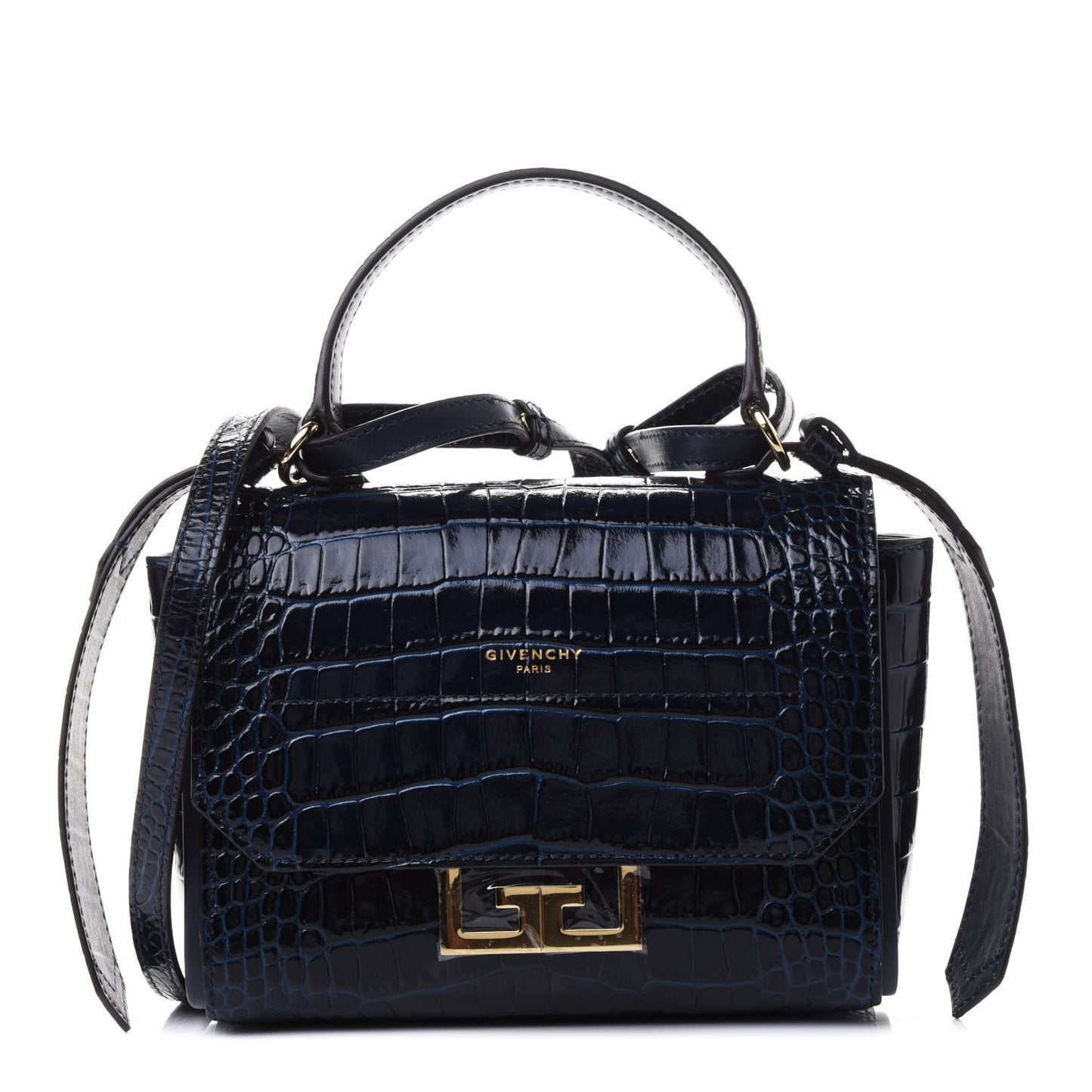 Calfskin Crocodile Embossed Eden Mini Top Handle Blue
