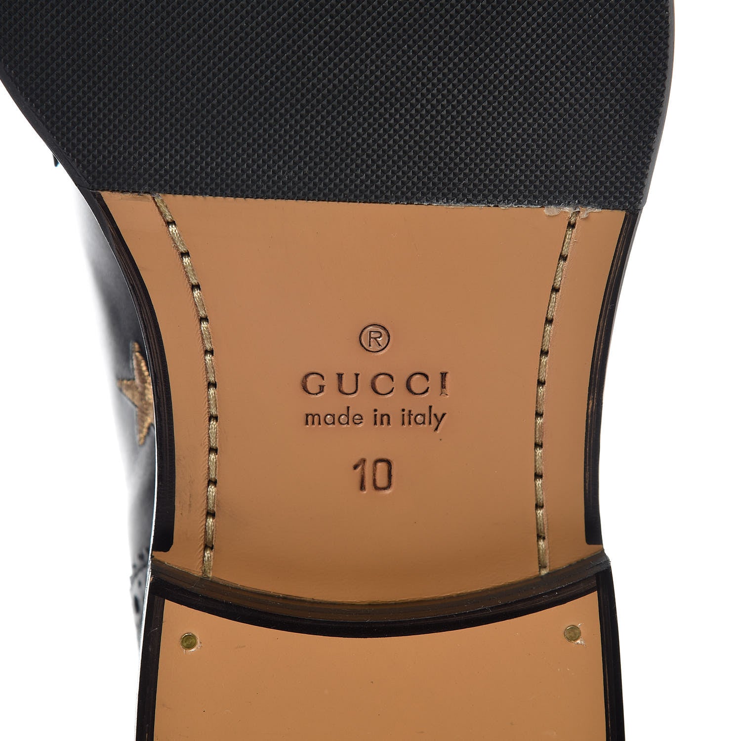 Gucci Calfskin Bee Star Embroidered Mens Captoe Derby Loafers 10 Black 6 of 10
