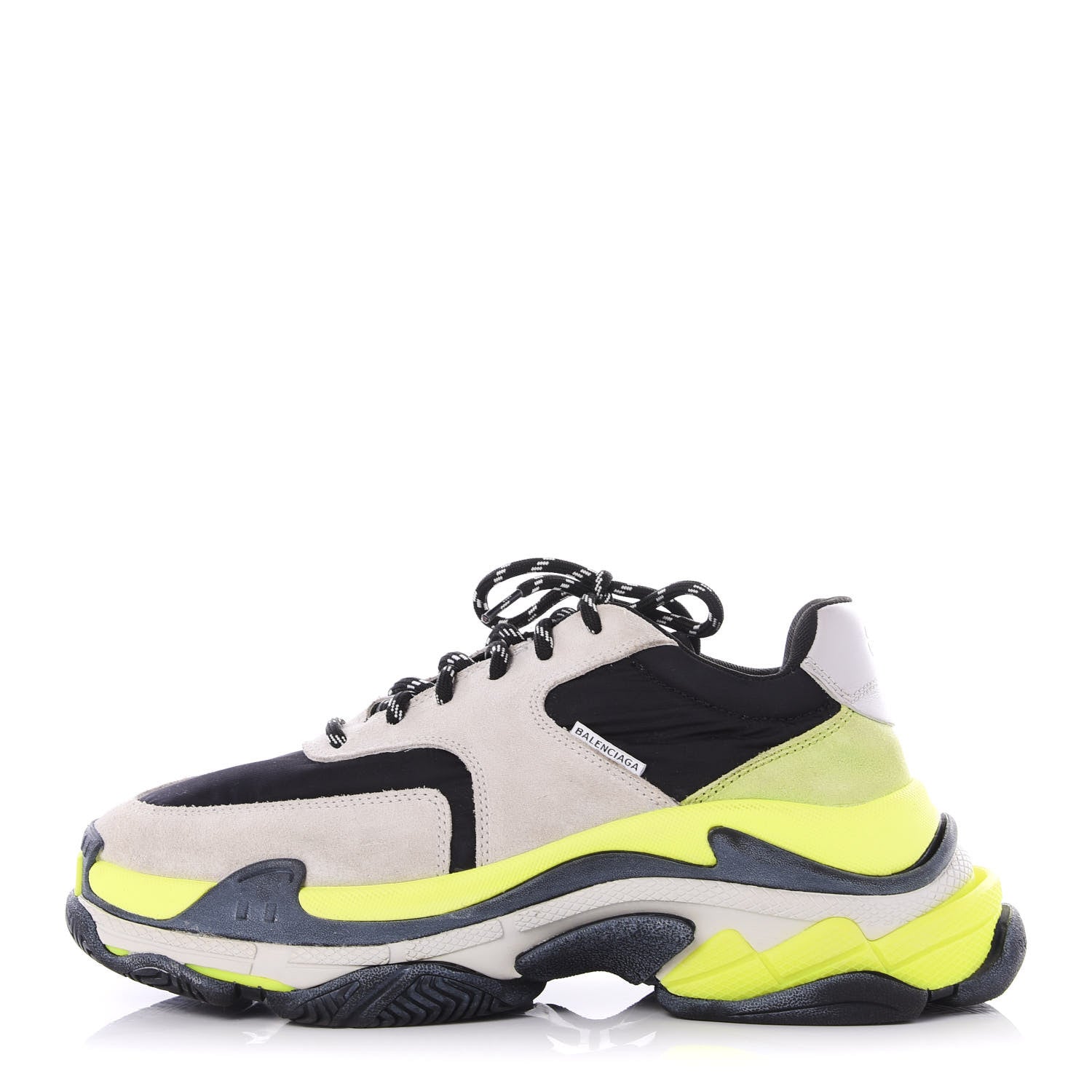 Balenciaga Nylon Suede Mens Triple S 2.0 Sneakers 41 Gris Black Jaune Fluo 1 of 10