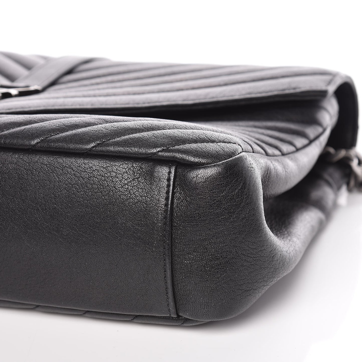 Sheepskin Matelasse Chevron Monogram Large College Satchel Black