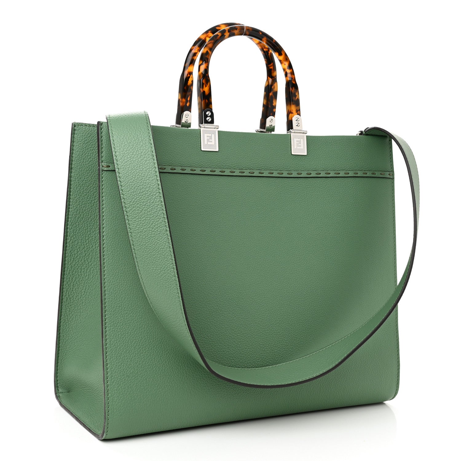 Fendi Vitello Cher Plexiglass Logo Debossed Medium Fendi Sunshine Shopper Tote Verde Islanda 3 of 10
