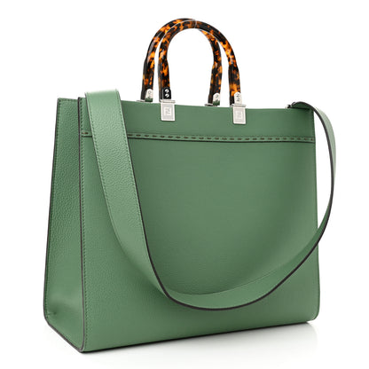 Fendi Vitello Cher Plexiglass Logo Debossed Medium Fendi Sunshine Shopper Tote Verde Islanda 3 of 10