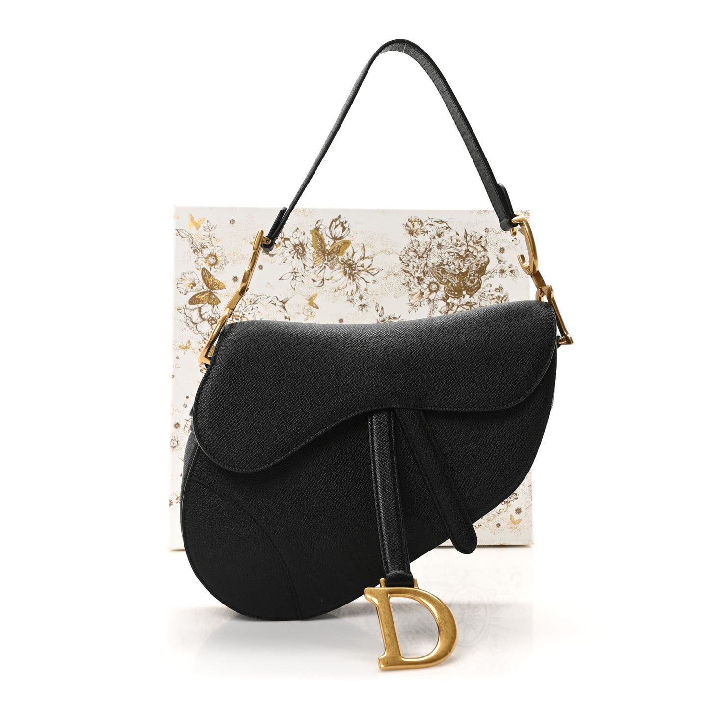 Grained Calfskin Saddle Bag Black