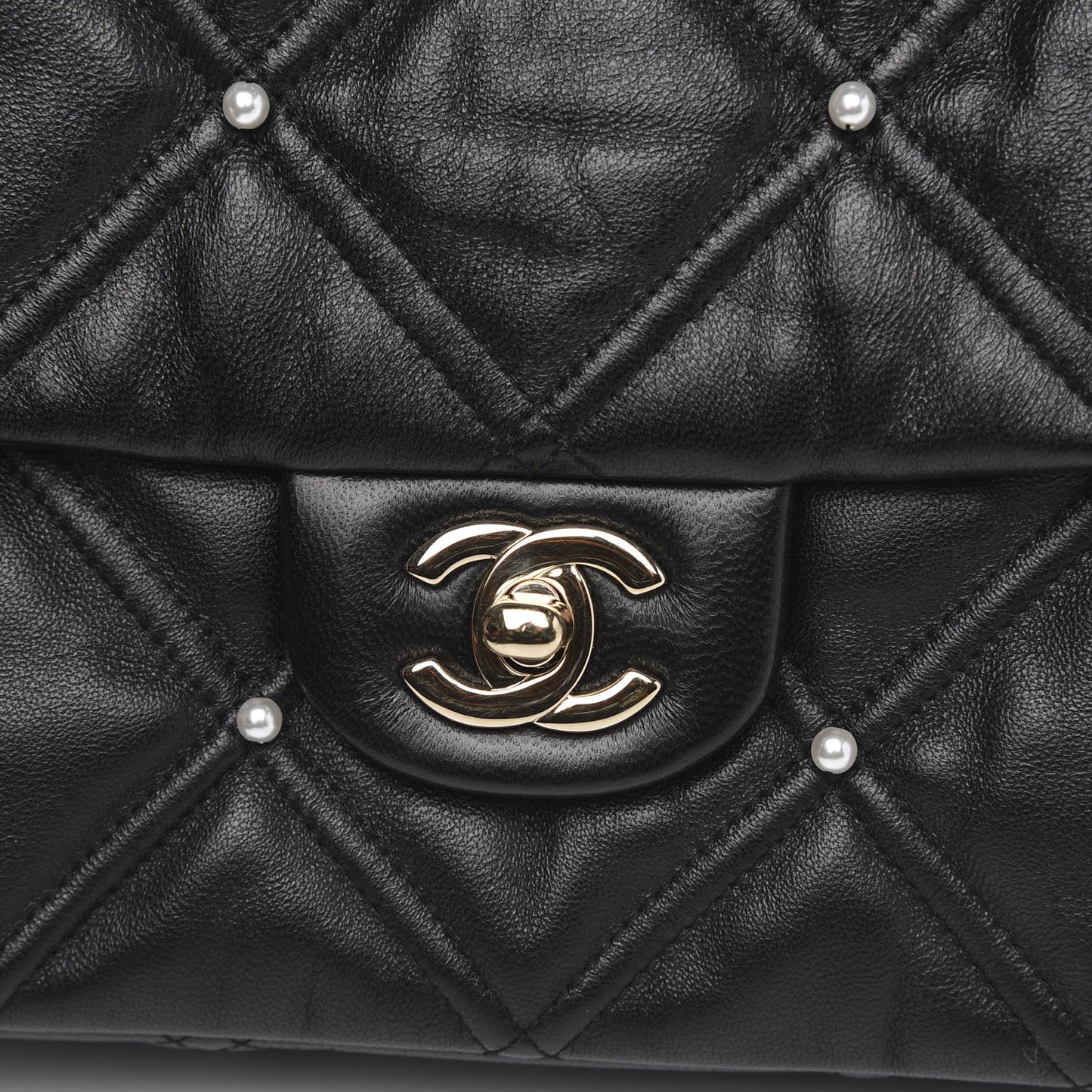 Lambskin Quilted Pearl Studded Flap Black