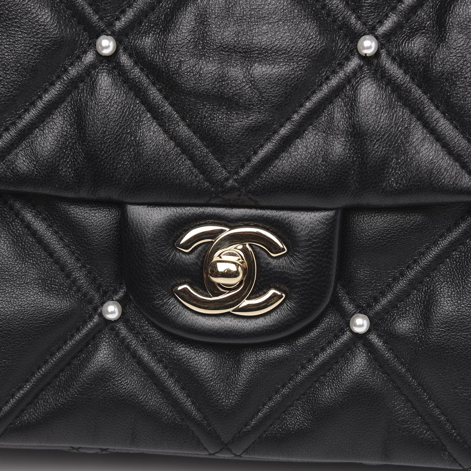 Chanel Lambskin Quilted Pearl Studded Flap Black 10 of 12