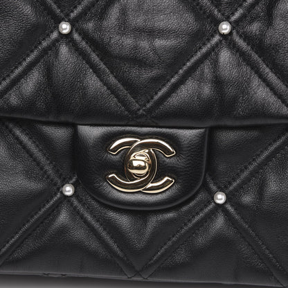 Chanel Lambskin Quilted Pearl Studded Flap Black 10 of 12