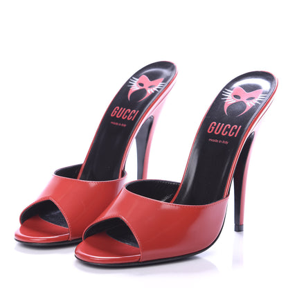 Gucci Polished Calfskin Scarlet High Heel Slide Sandals 40 Heron Red 3 of 8