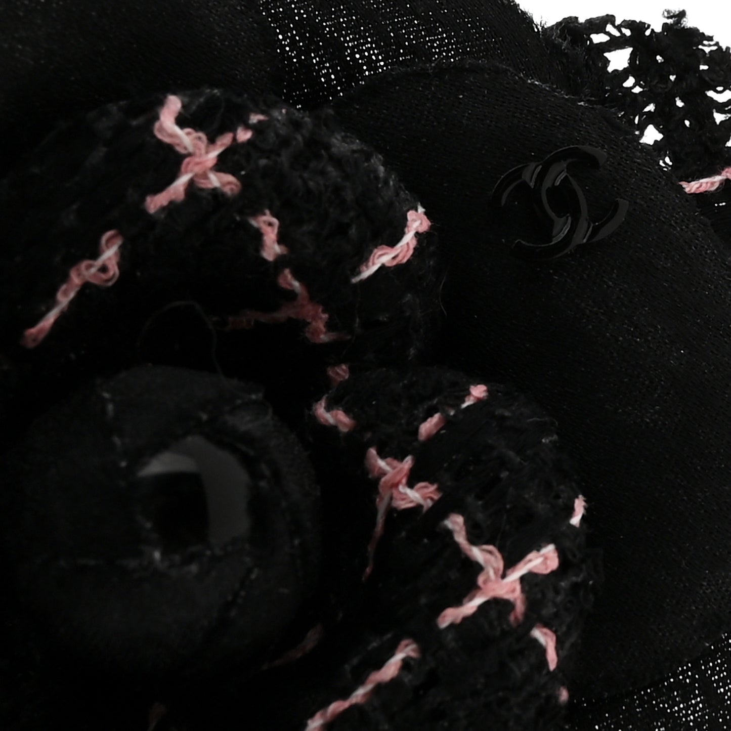 Tweed Camellia Pin Brooch Black Pink