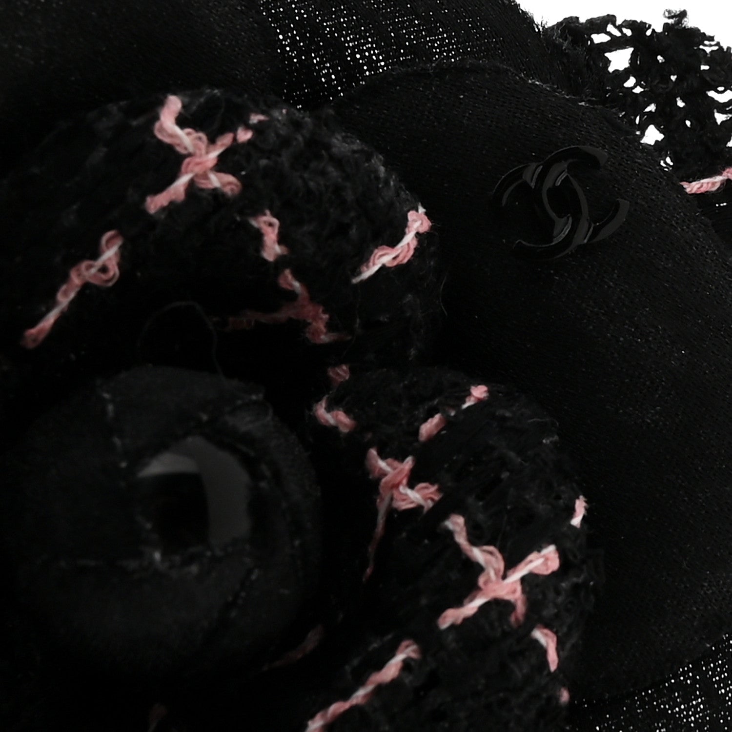 Chanel Tweed Camellia Pin Brooch Black Pink 3 of 3