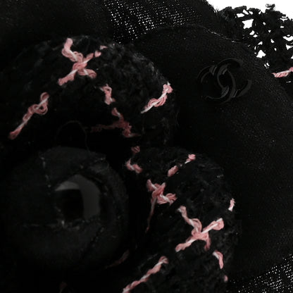 Chanel Tweed Camellia Pin Brooch Black Pink 3 of 3