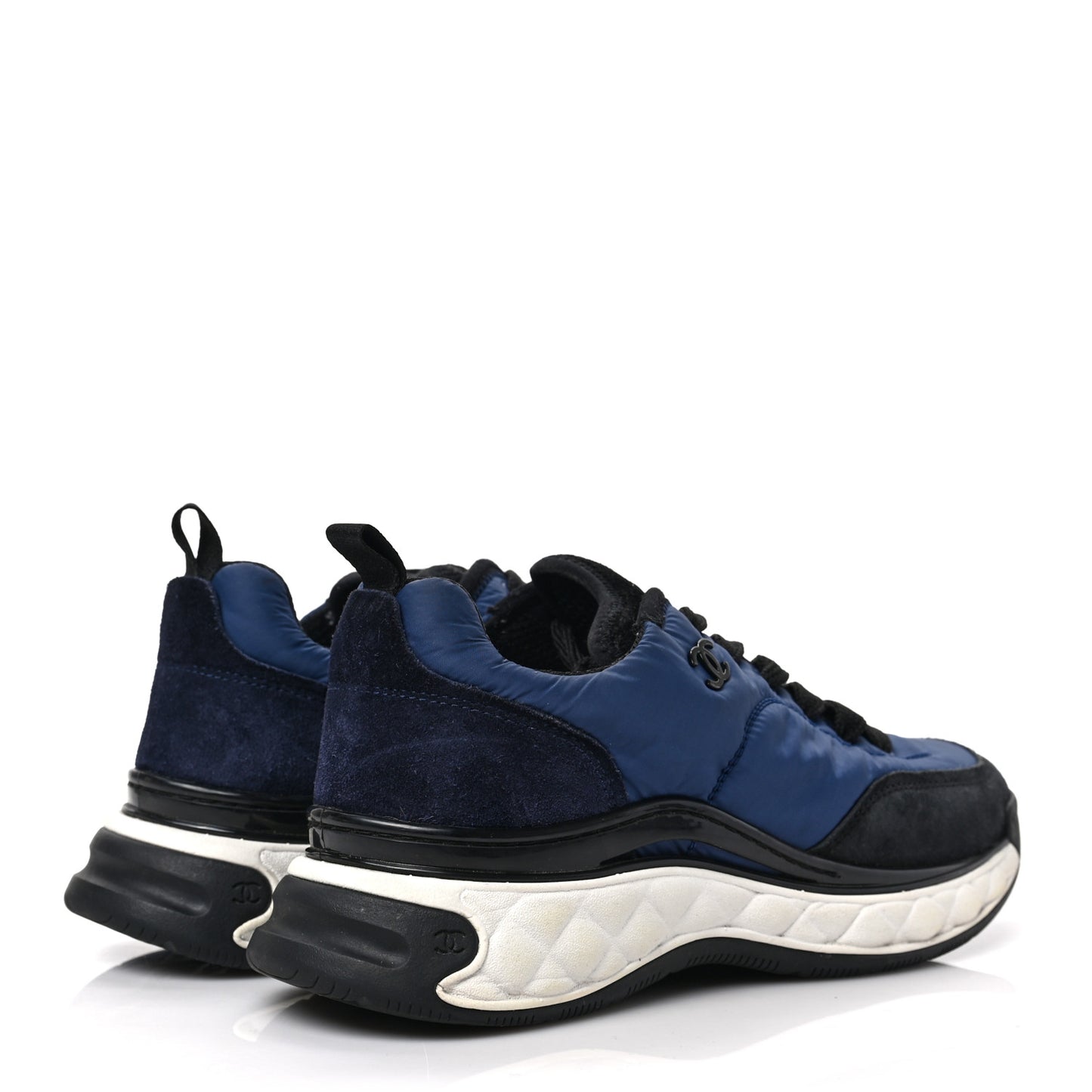 Nylon Suede Calfskin Womens Logo Sneakers 37.5 Blue Navy Dark Navy