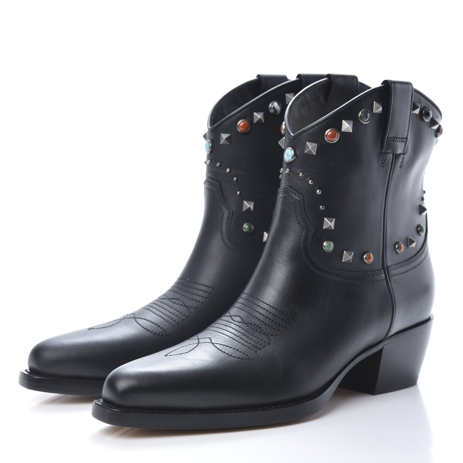Valentino Garavani Calfskin Rockstud Rolling Cowboy Ankle Boots 40 Black 3 of 7