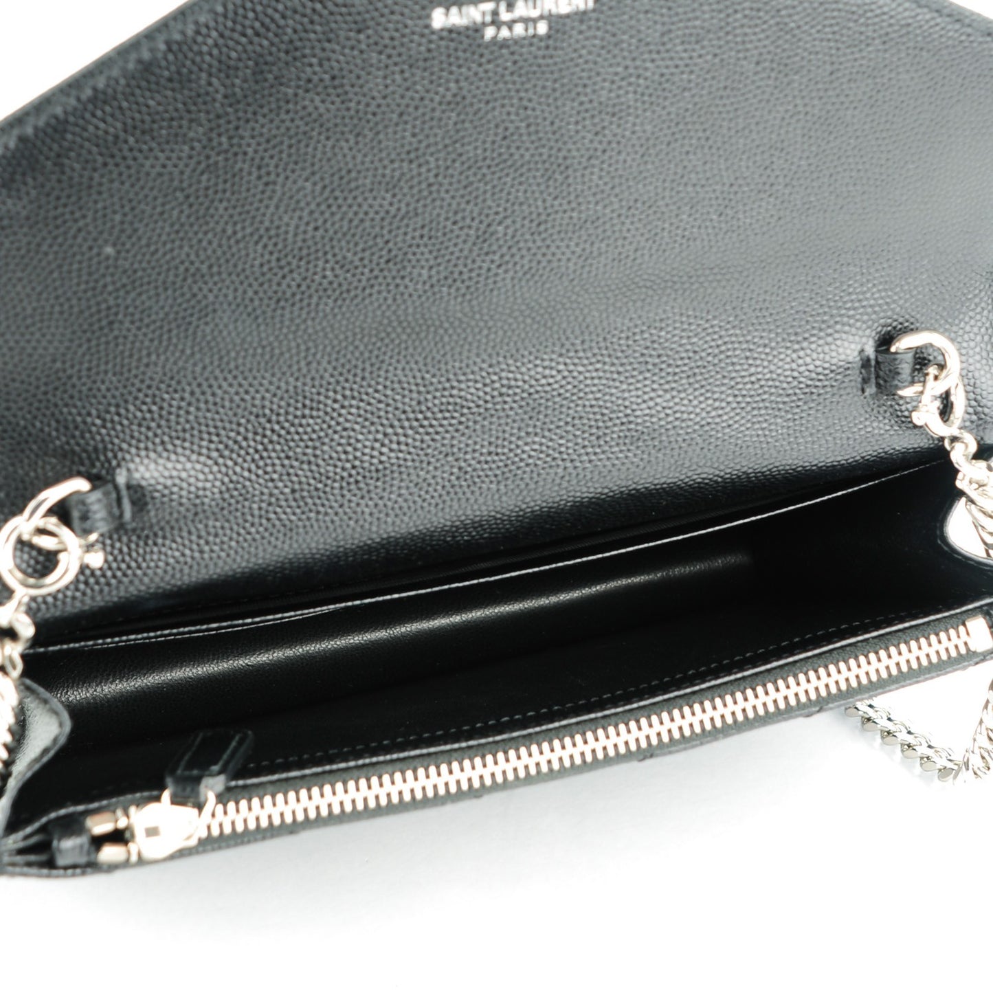 Grain De Poudre Matelasse Chevron Monogram Envelope Chain Wallet Black