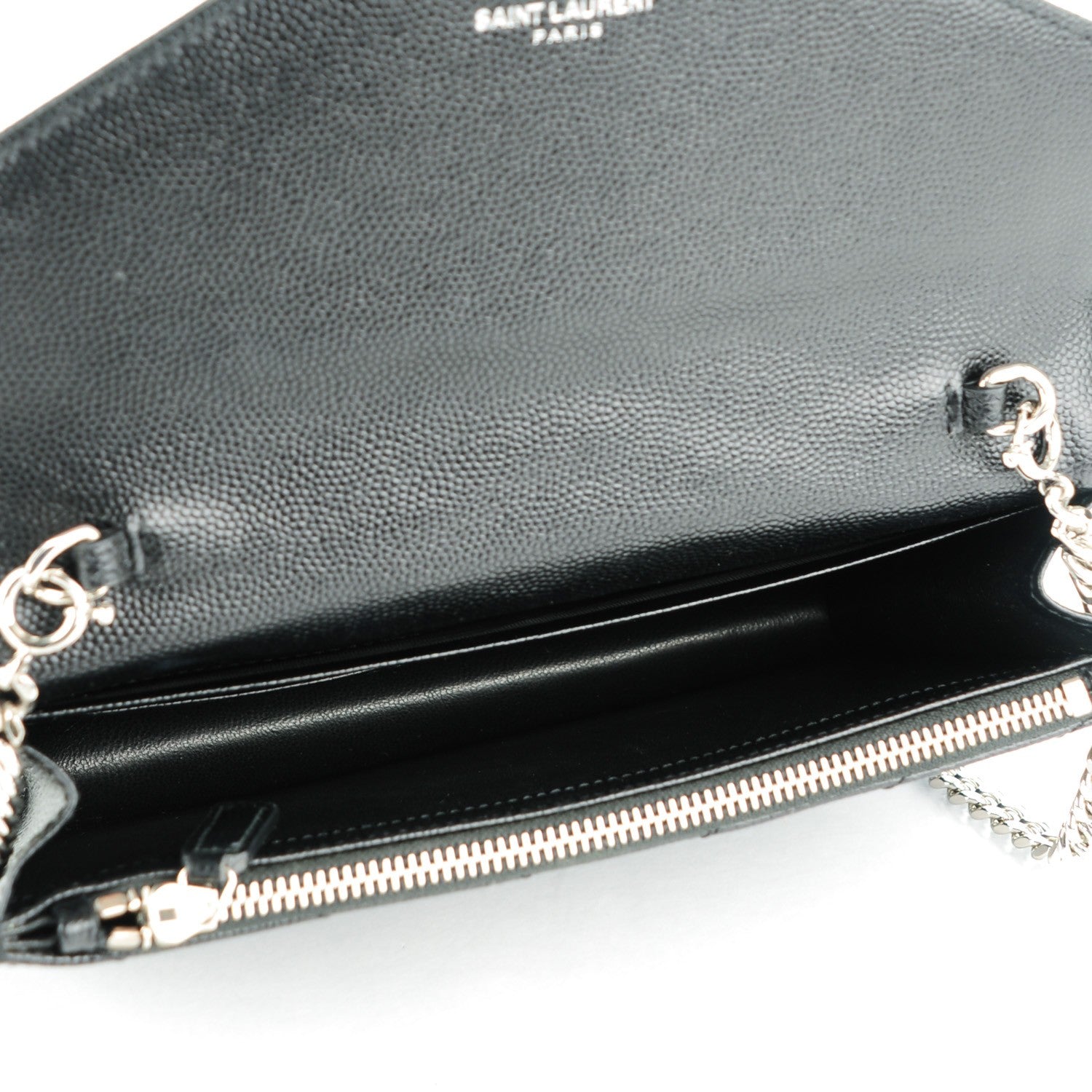 Saint Laurent Grain De Poudre Matelasse Chevron Monogram Envelope Chain Wallet Black 5 of 8