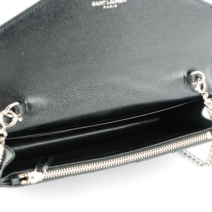 Saint Laurent Grain De Poudre Matelasse Chevron Monogram Envelope Chain Wallet Black 5 of 8