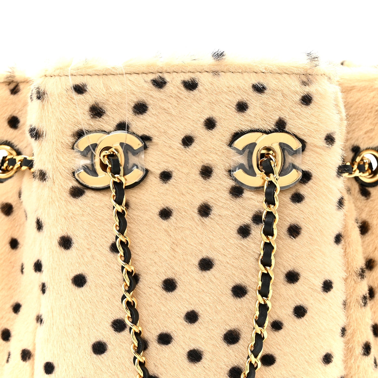 Chanel Pony Hair Cheetah Printed CC Chain Bucket Bag Light Beige Black 8 of 11