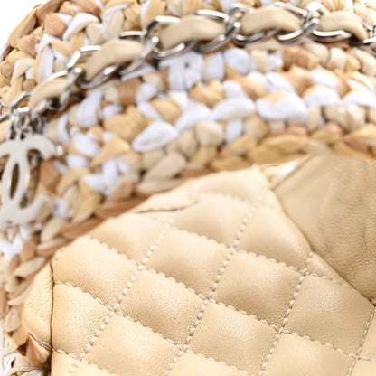 Chanel Raffia Lambskin Woven Chain CC Toe Ring Sandals 37 Beige White 10 of 11