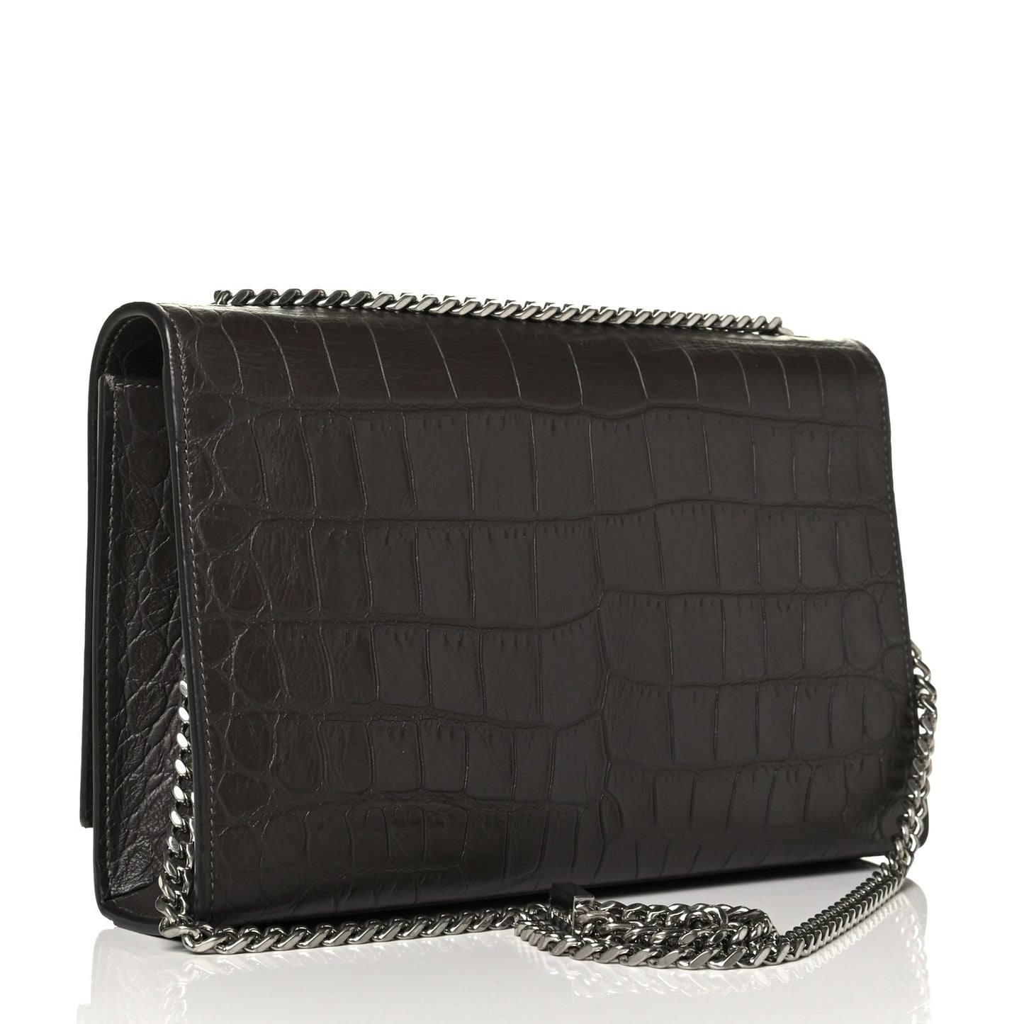 Calfskin Crocodile Embossed Medium Classic Monogram Kate Tassel Satchel Coal
