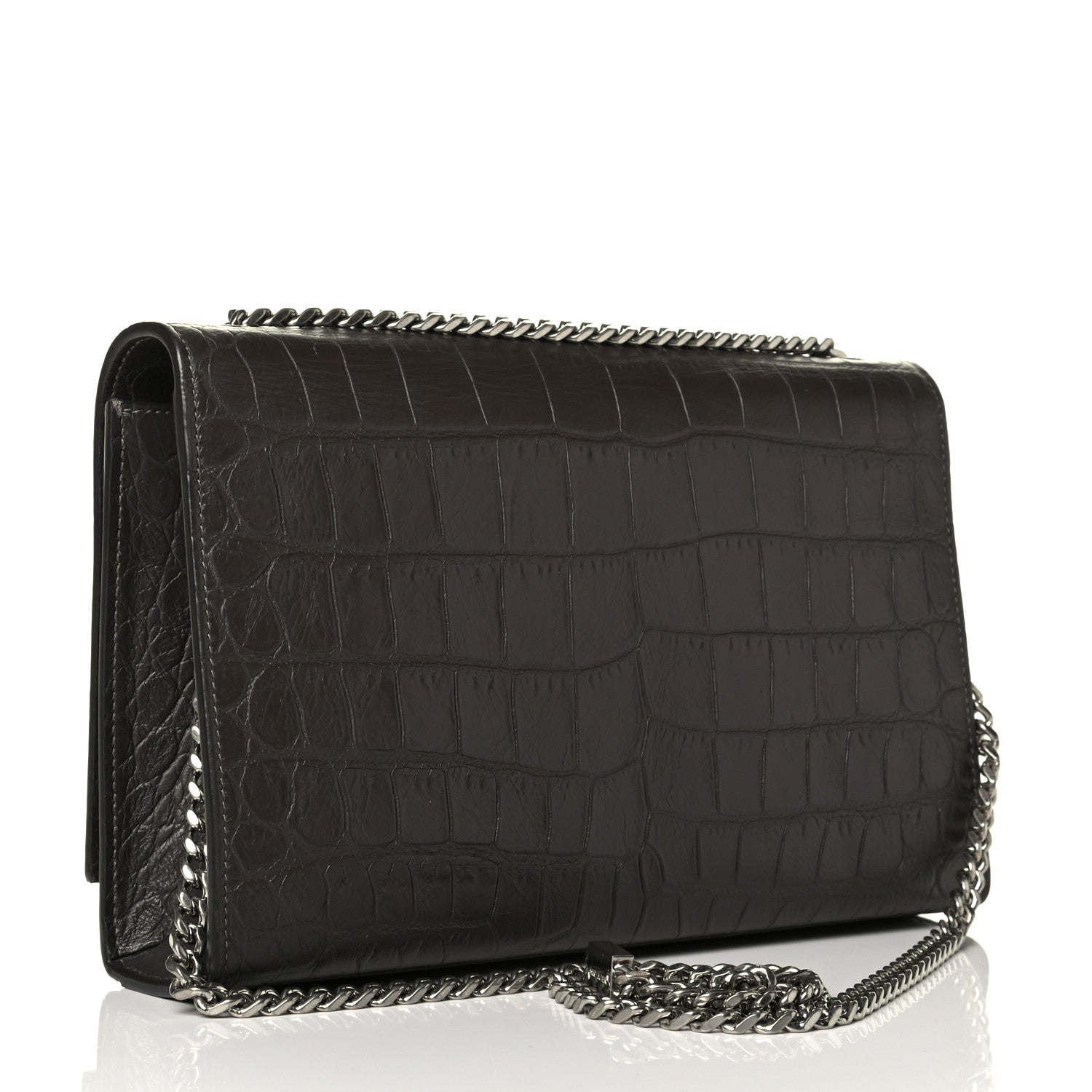 Saint Laurent Calfskin Crocodile Embossed Medium Classic Monogram Kate Tassel Satchel Coal 2 of 6