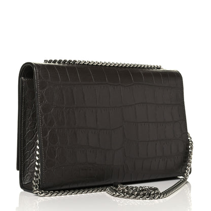 Saint Laurent Calfskin Crocodile Embossed Medium Classic Monogram Kate Tassel Satchel Coal 2 of 6
