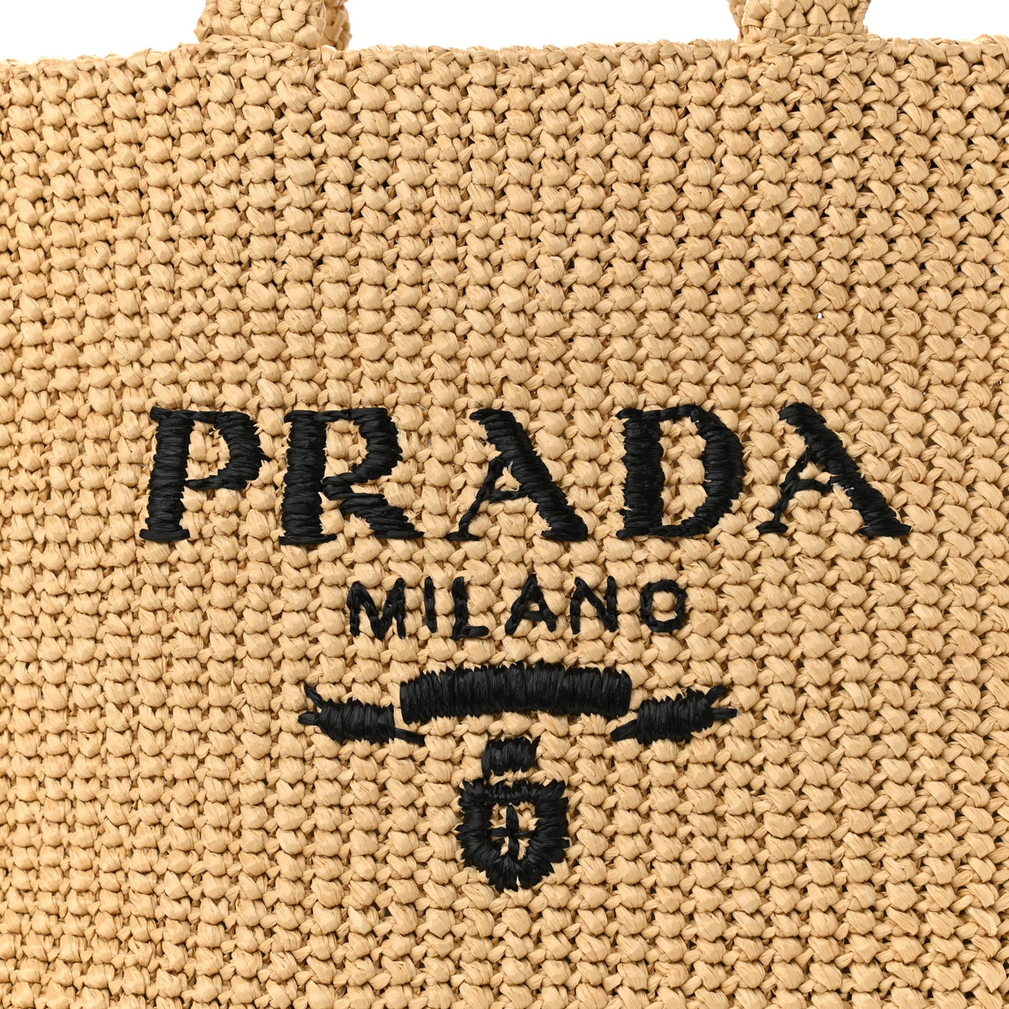 Yarn Raffia Effect Crochet Embroidered Logo Tote Naturale