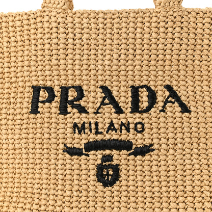 Prada Yarn Raffia Effect Crochet Embroidered Logo Tote Naturale 7 of 10
