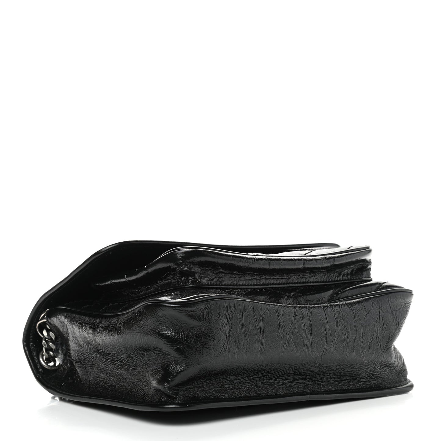 Crinkled Calfskin Matelasse Monogram Medium Niki Chain Satchel Black