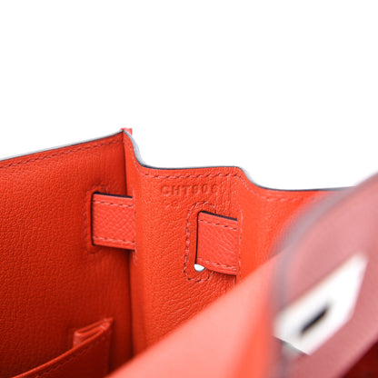 Hermes Epsom Chevre Mysore Sombrero Kellygraphie Lettre M Kelly Sellier 28 Capucine Bleu Obscure Ambre 6 of 9