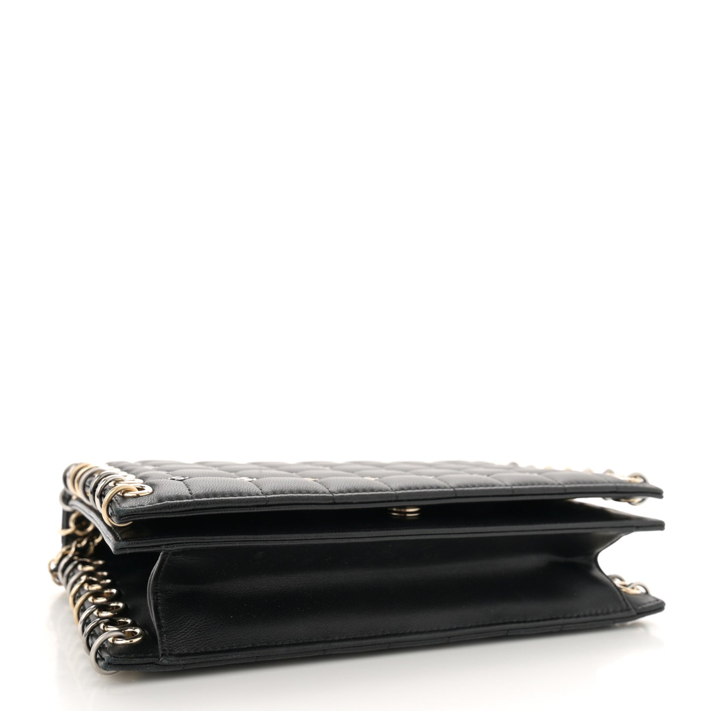 Lambskin Chocolate Bar Piercing CC Studded Small Chain Flap Bag Black