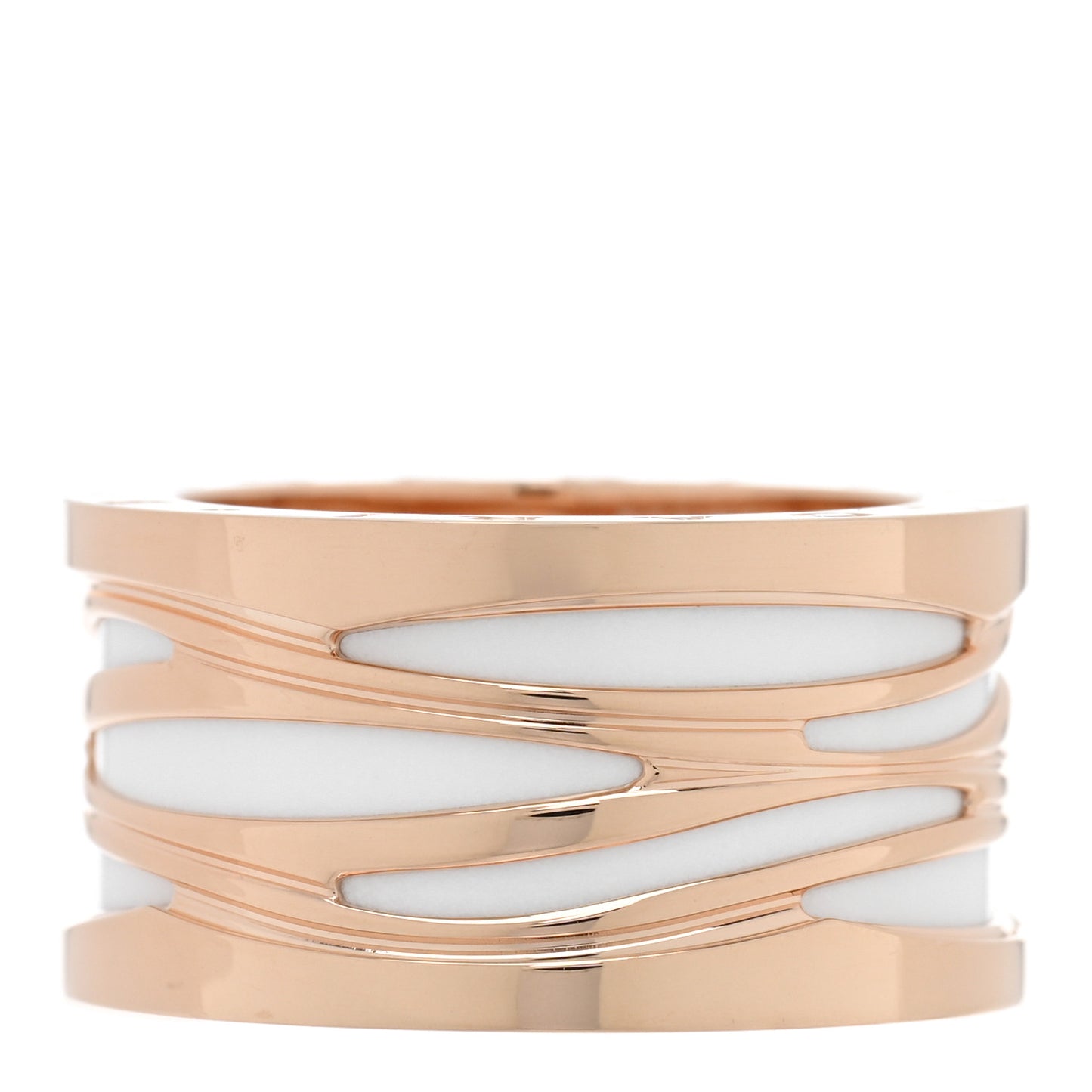 18K Rose Gold White Ceramic B.Zero1 Legend Four-Band Ring 58 8.25