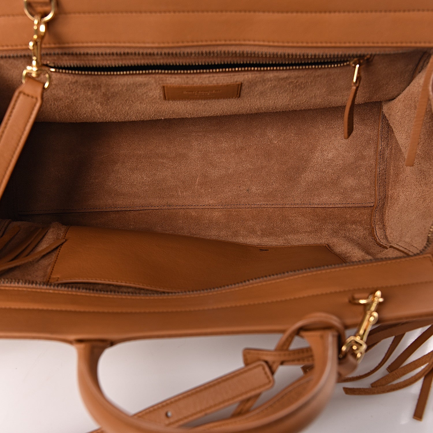 Saint Laurent Calfskin Small Rive Gauche Fringe Tote Tan 5 of 15