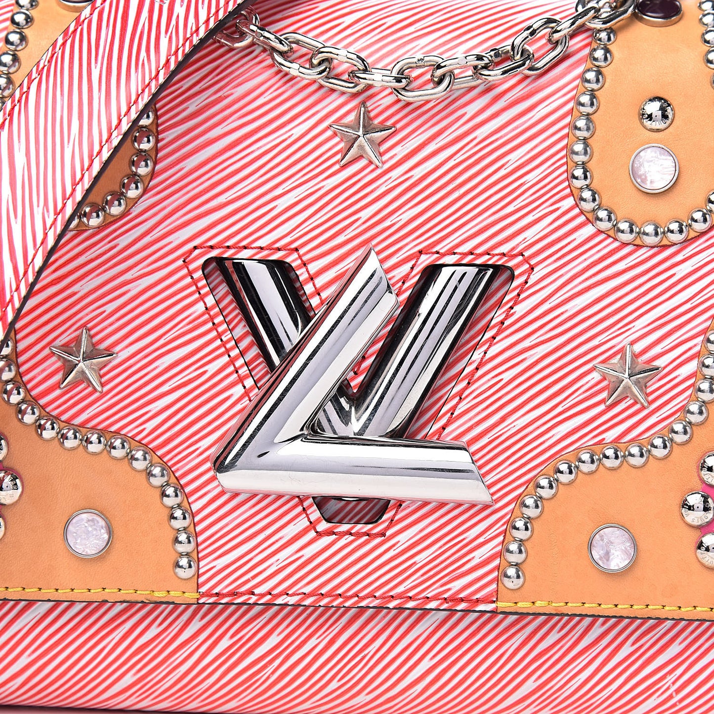 Epi Studded Twist Shoulder Bag MM Denim Red