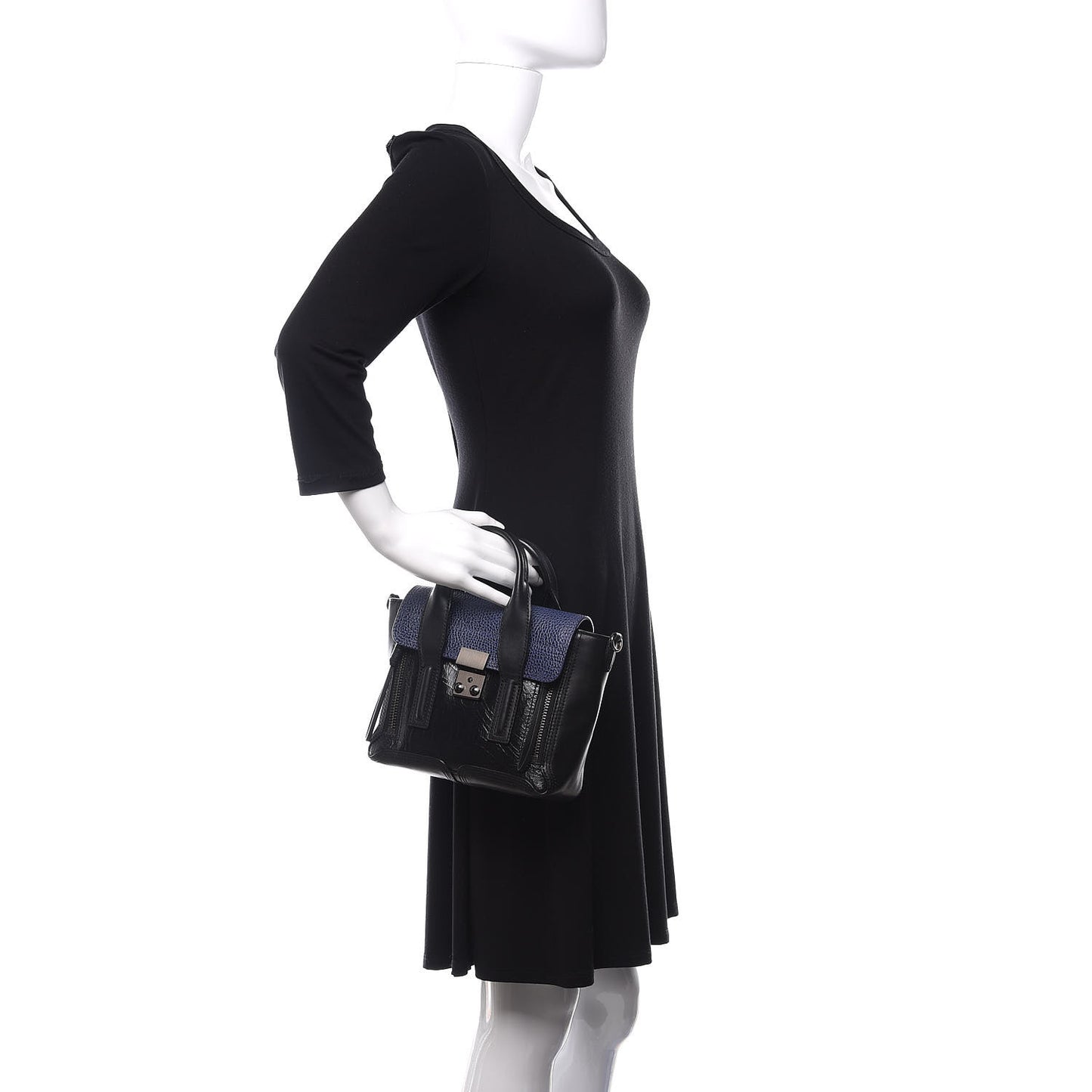 3.1 Textured Patent Calfskin Mini Pashli Satchel Black Blue