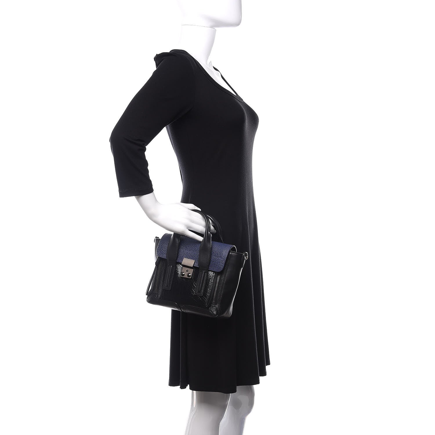 3.1 Phillip Lim 3.1 Textured Patent Calfskin Mini Pashli Satchel Black Blue 3 of 10