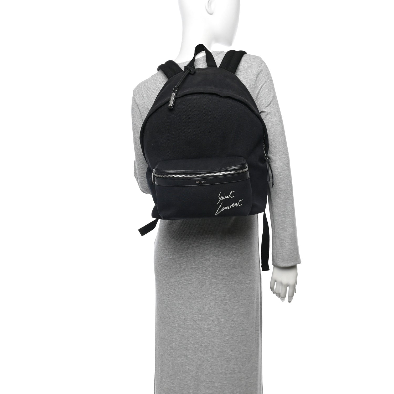Saint Laurent Canvas Signature Embroidered City Backpack Black 2 of 12
