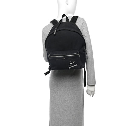 Saint Laurent Canvas Signature Embroidered City Backpack Black 2 of 12