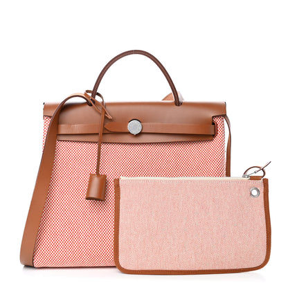 Hermes Criss Viking Vache Hunter Herbag Zip Retourne 31 PM Ecru Sanguine Fauve 1 of 4