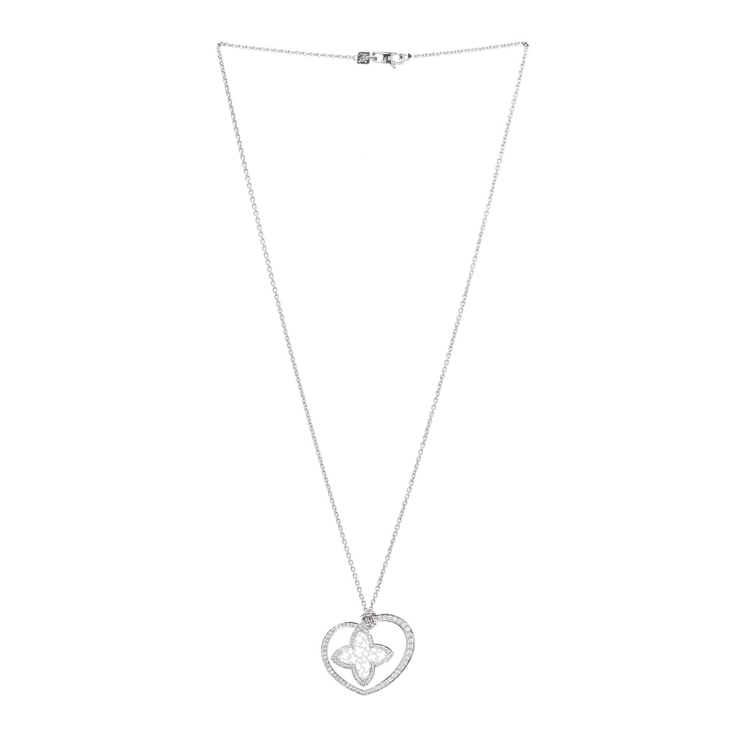 18K White Gold Diamond Large Coeur Heart Pendant Necklace