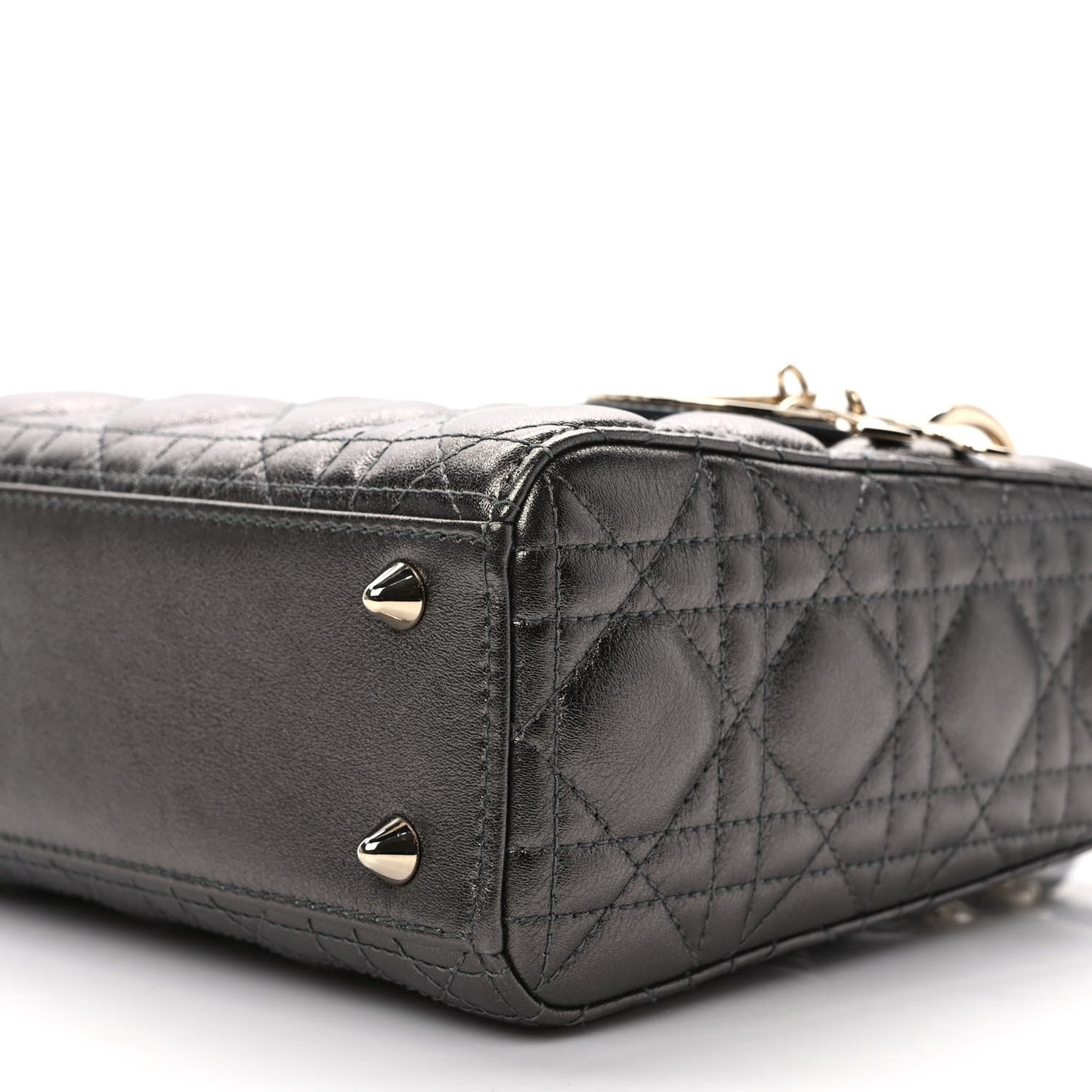 Lambskin Cannage Small My ABCDior Lady Dior Metallic Grey
