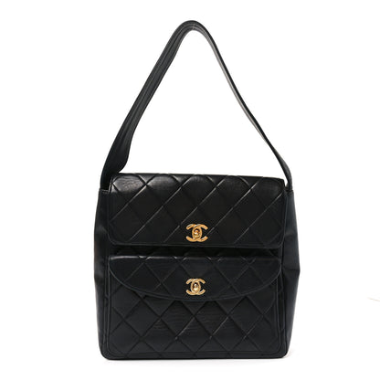 Chanel Lambskin Quilted Double Pocket Shoulder Bag Black 1 of 10