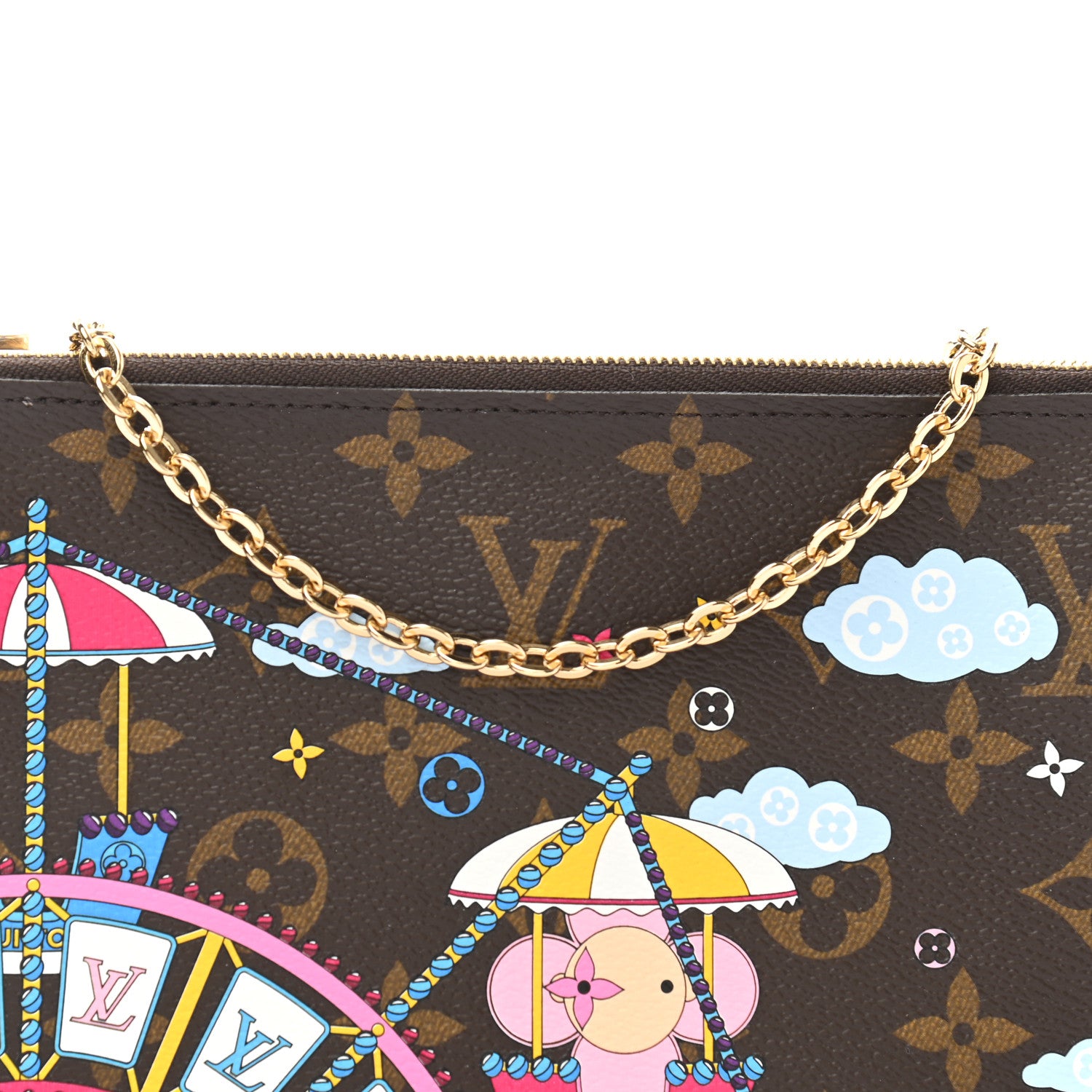 Louis Vuitton Monogram 2020 Christmas Animation Big Wheel Double Zip Pochette Rose Ballerine 7 of 9