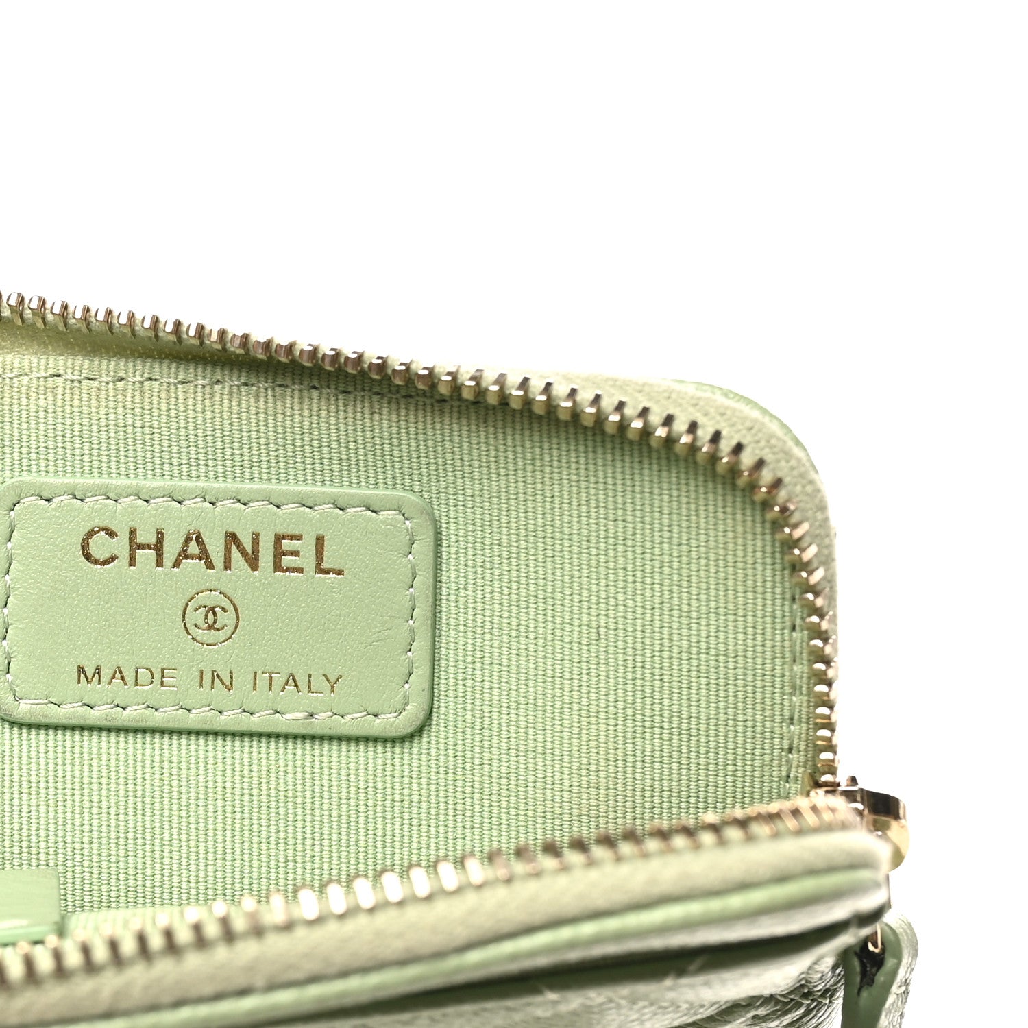 Chanel Caviar Quilted Zip Card Holder Wallet Green 6 of 8