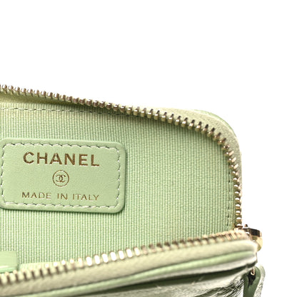 Chanel Caviar Quilted Zip Card Holder Wallet Green 6 of 8