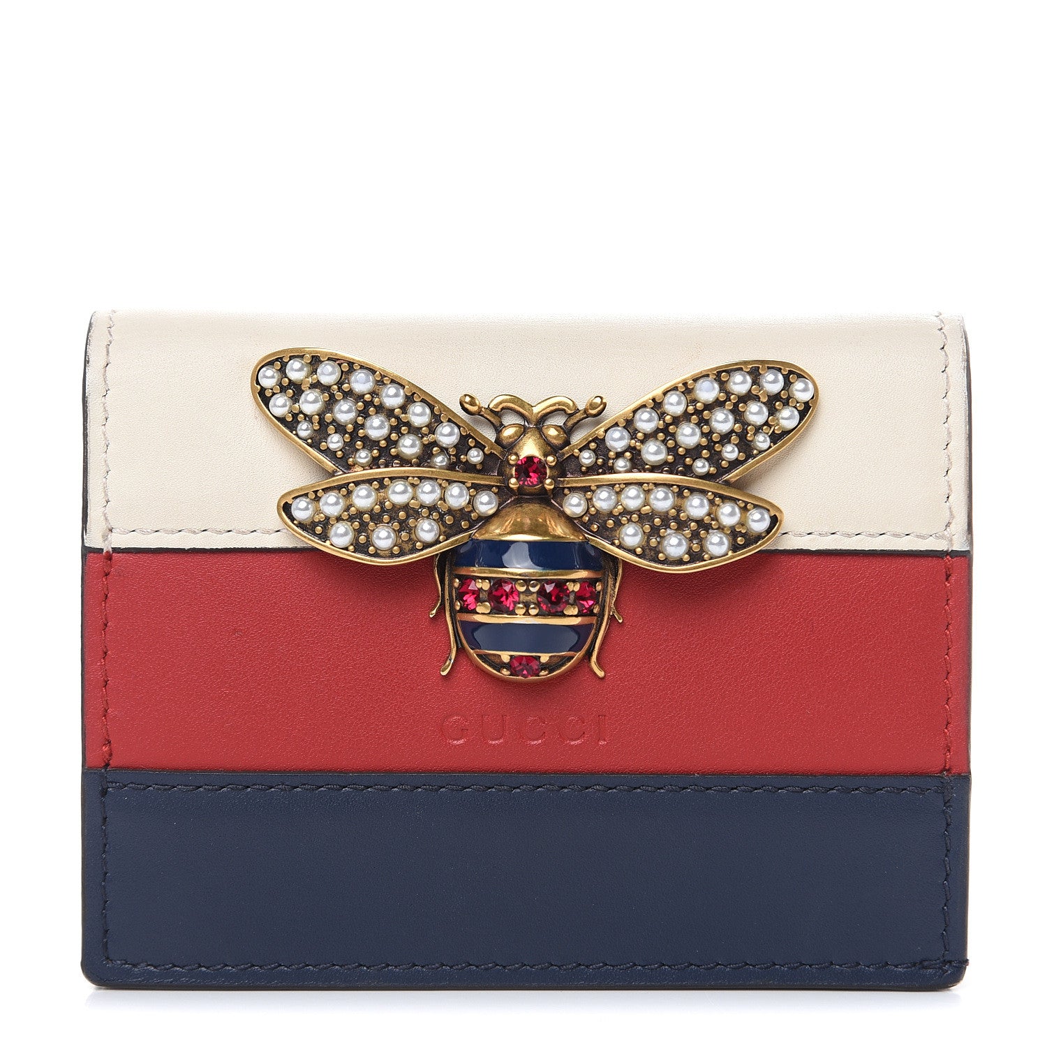 Gucci Calfskin Queen Margaret Card Case Wallet Blue Agata Hibiscus Red Mystic White 1 of 10