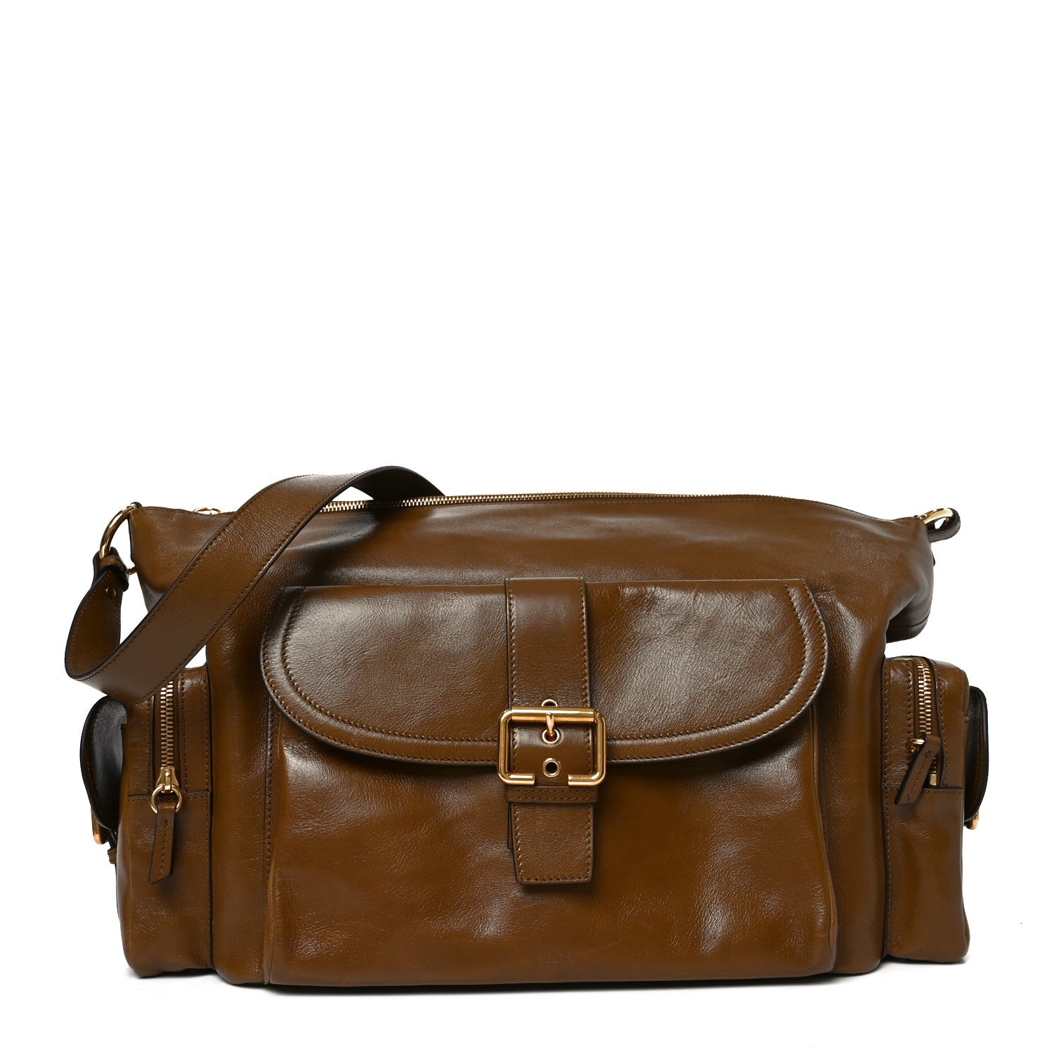 Chloe Shiny Calfskin Large Double Carry Camera Bag Dark Khaki 1 of 10