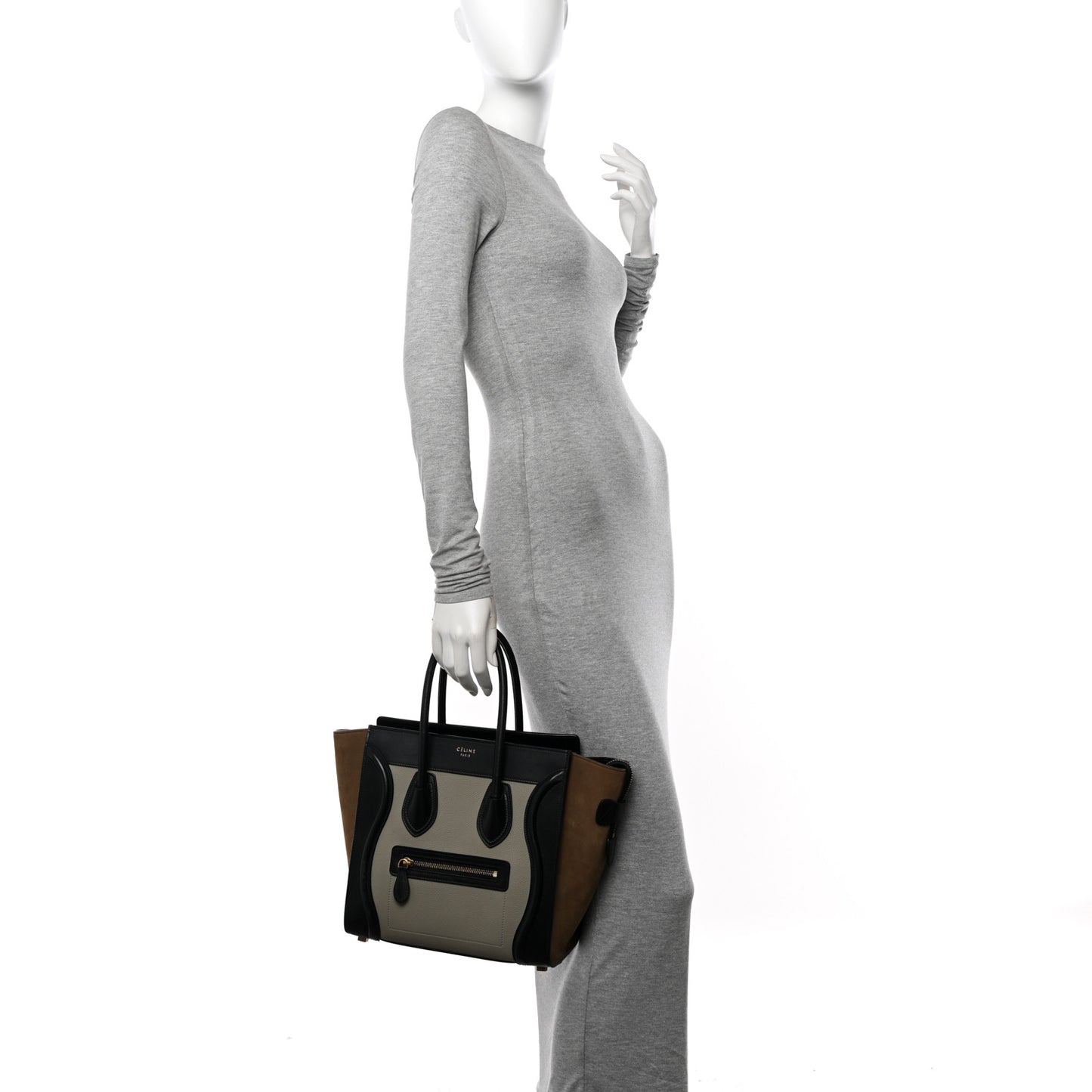 Drummed Calfskin Nubuck Micro Tri-Color Luggage Stone