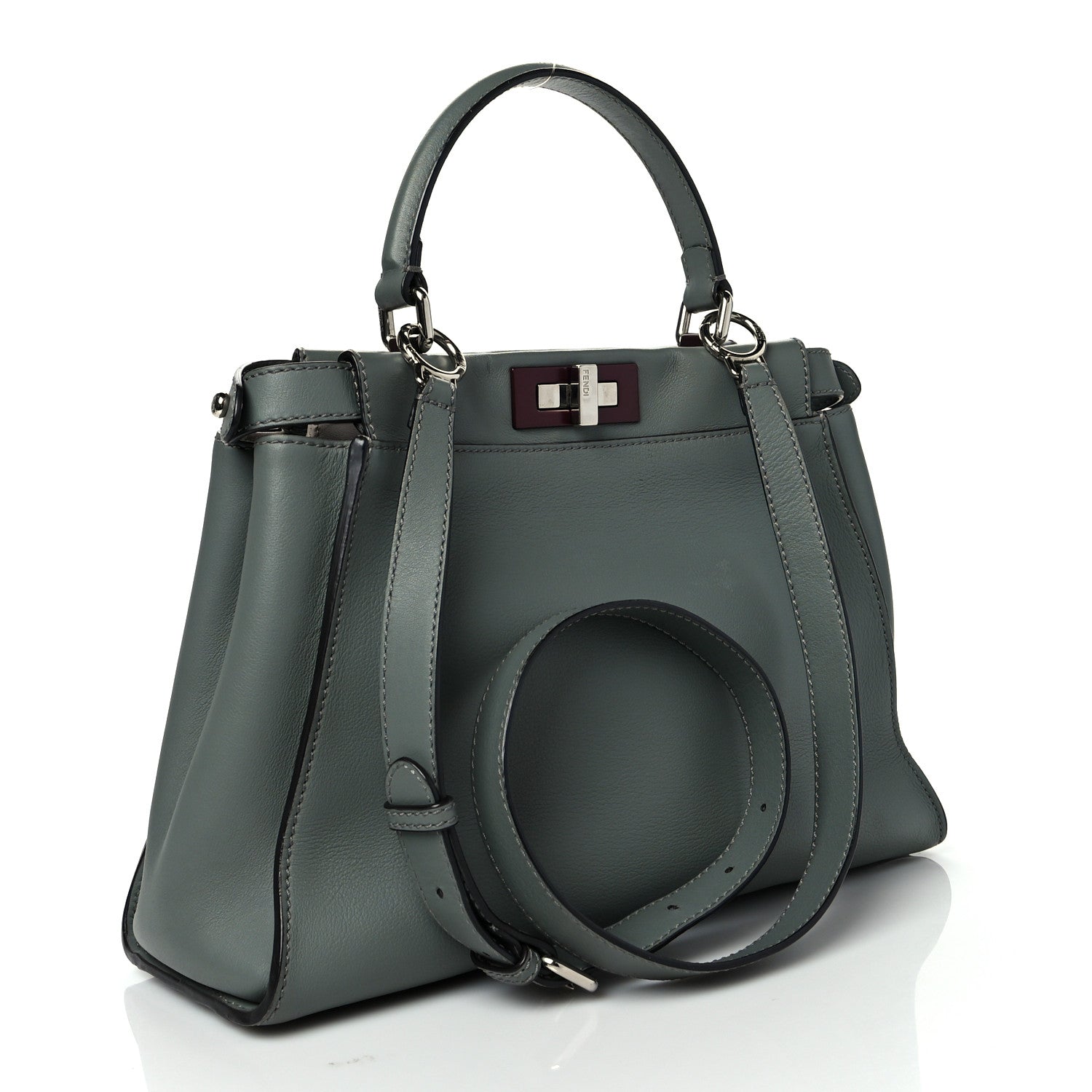 Fendi Vitello Seta Shiny Nappa Medium Peekaboo Iconic Satchel Alga Rosa Doll 3 of 10