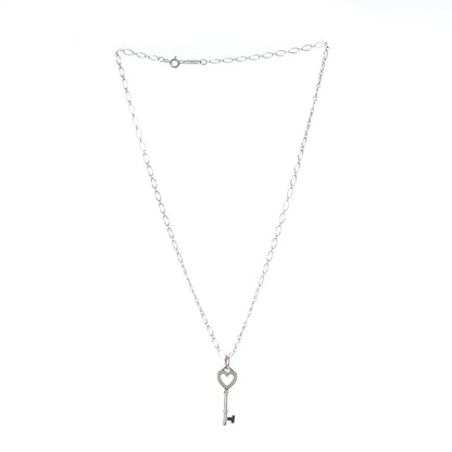 Tiffany 18K White Gold Diamond Mini Heart Key Charm Pendant Link Necklace 3 of 7