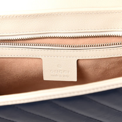 Gucci Vintage Effect Calfskin Matelasse Diagonal Small Torchon GG Marmont Shoulder Bag Blue Agata Mystic White 9 of 11