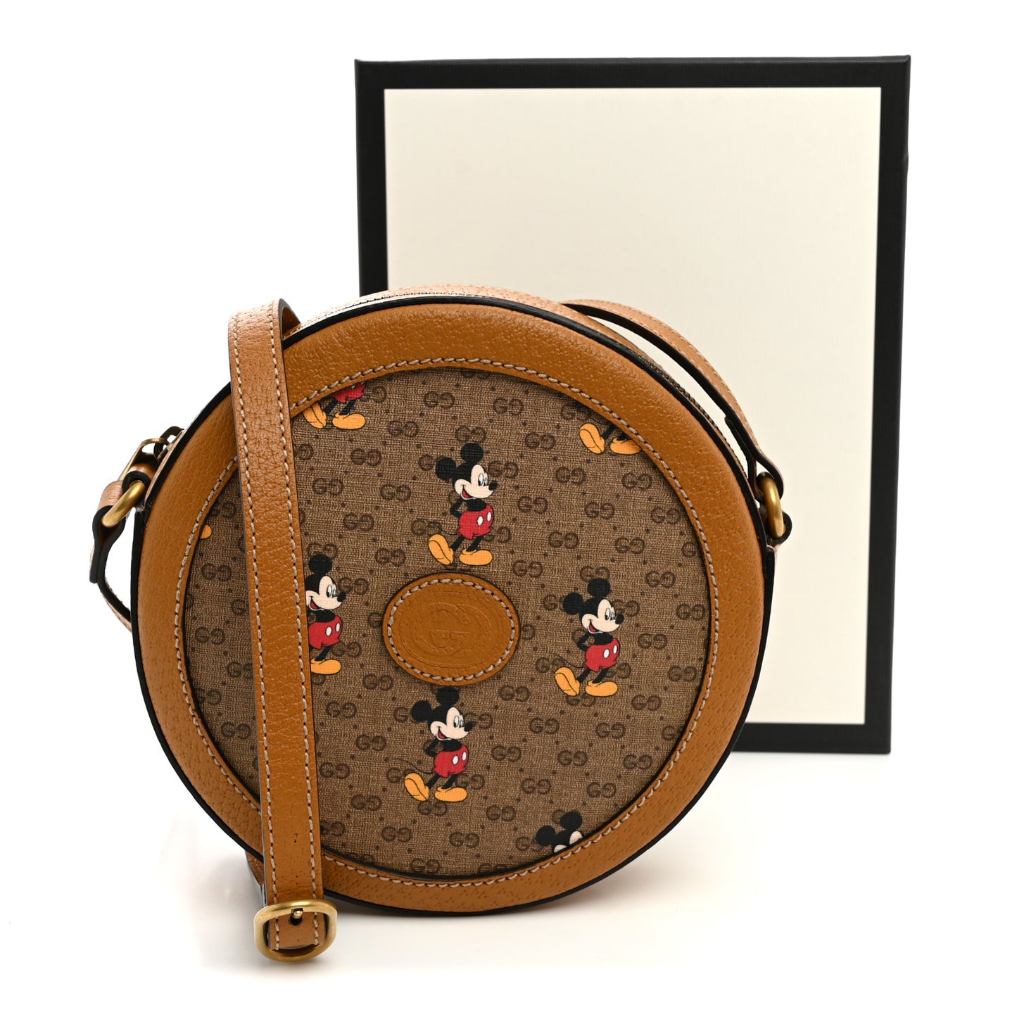 X DISNEY Mini Vintage GG Supreme Monogram Mickey Mouse Round Shoulder Bag Beige Vintage Sun Oil
